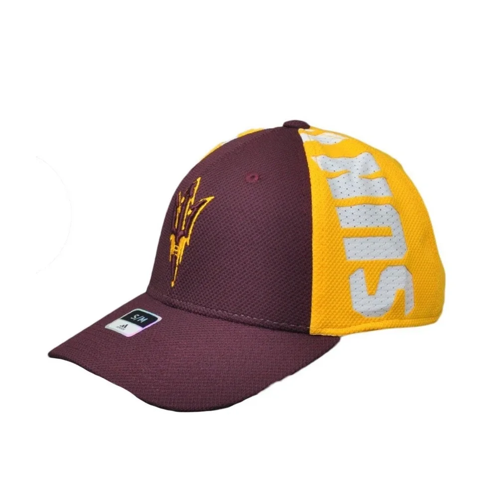 NCAA Arizona State Sun Devils Adidas Burgundy Yellow Flex Fit Small Medium Hat